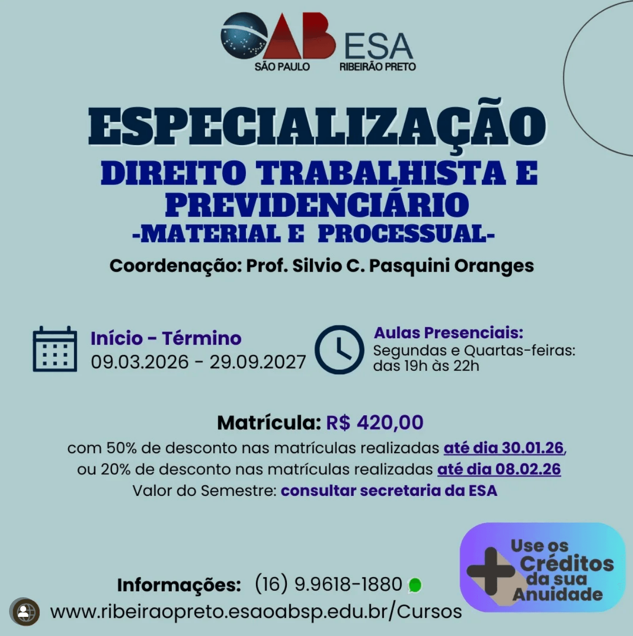 📙 ESA OAB RP: Especialização Em Direito Trabalhista E Previdenciário – Material E Processual