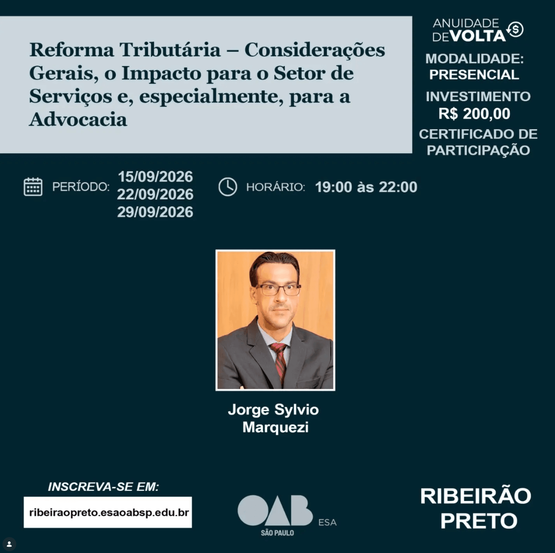 📙 ESA RP: Reforma Tributária – Considerações Gerais, o Impacto para o Setor de Serviços e, especialmente, para a Advocacia