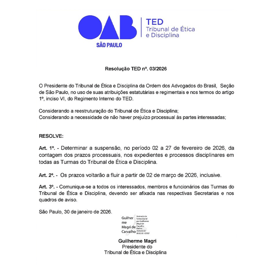 TED: Prorrogação da Suspensão dos Prazos Processuais